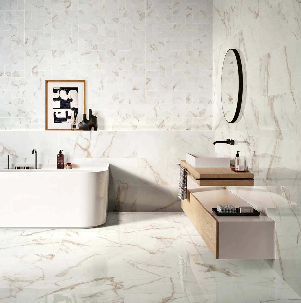 Salle de bain design avec carrelage effet marbre à Puget-sur-Argens près de Fréjus