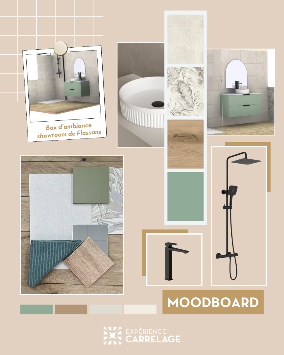 Moodboard d’inspiration pour l’aménagement d'une salle de bain