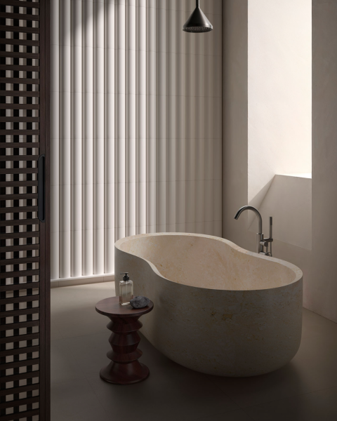 Salle de bain avec mur décoratif en carrelage 3D effet zellige à Puget-sur-Argens près du Muy