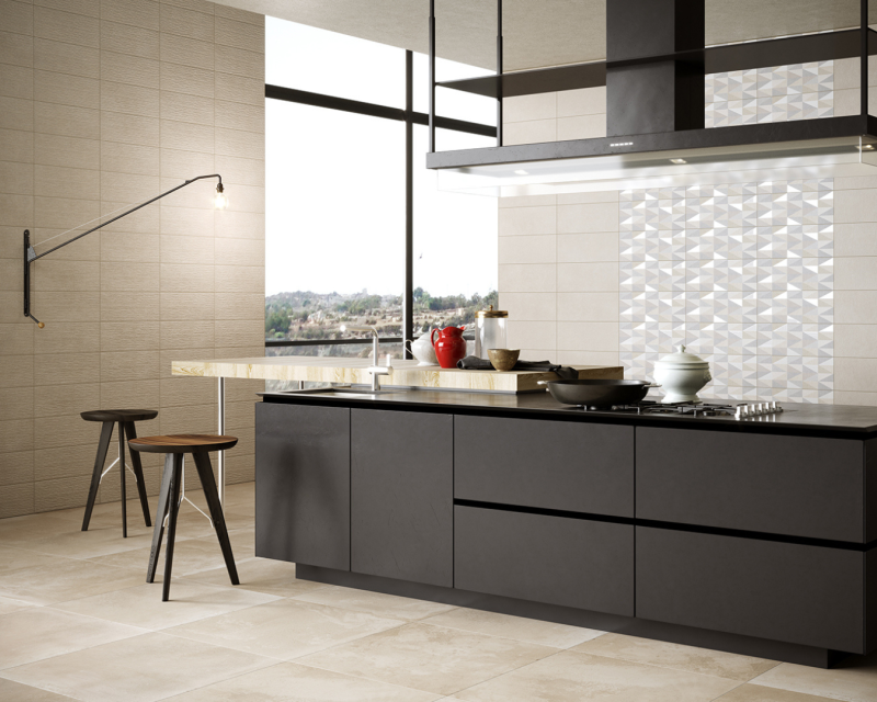Cuisine industrielle chic avec crédence de cuisine en carrelage design à La Garde Var