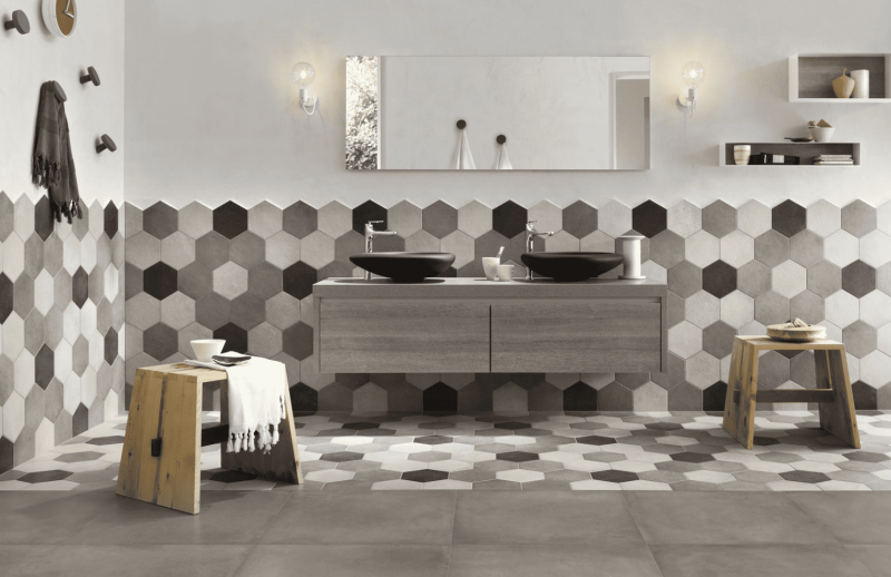 Salle de bain carrelage hexagonal