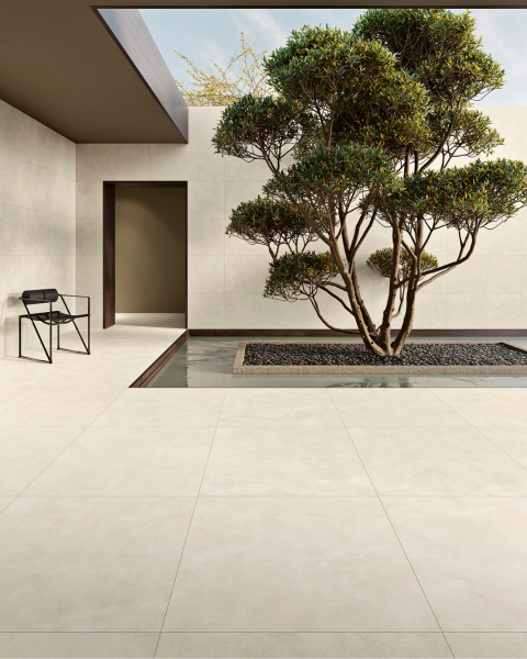 carrelage effet béton beige en extérieur