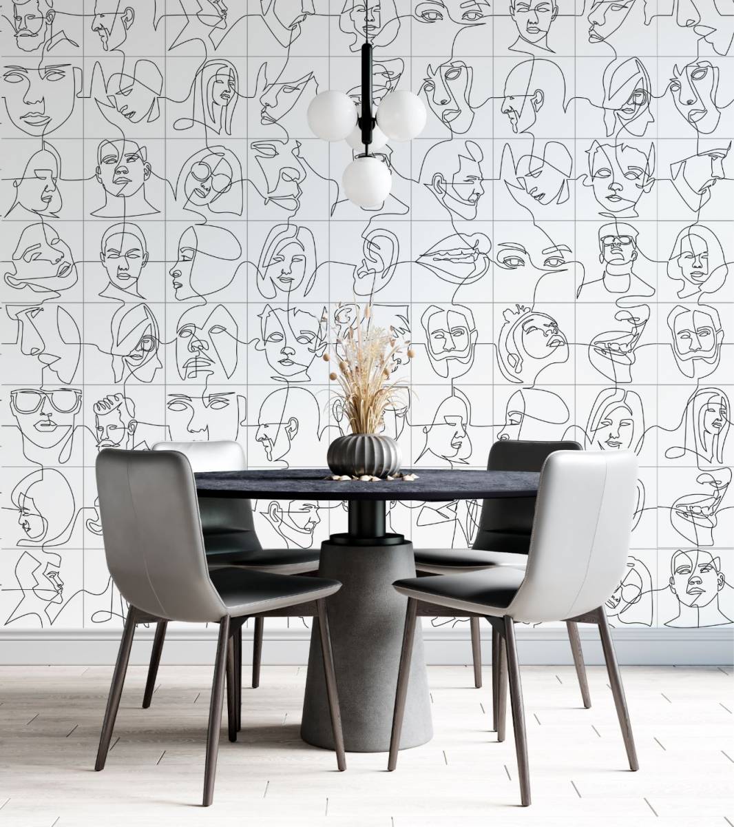 aménagement intérieur pièce à vivre moderne avec une carrelage à motifs abstraits