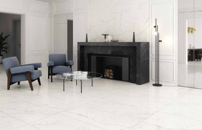 Carrelage imitation marbre noir blanc ou gris pour sol et mur intérieur